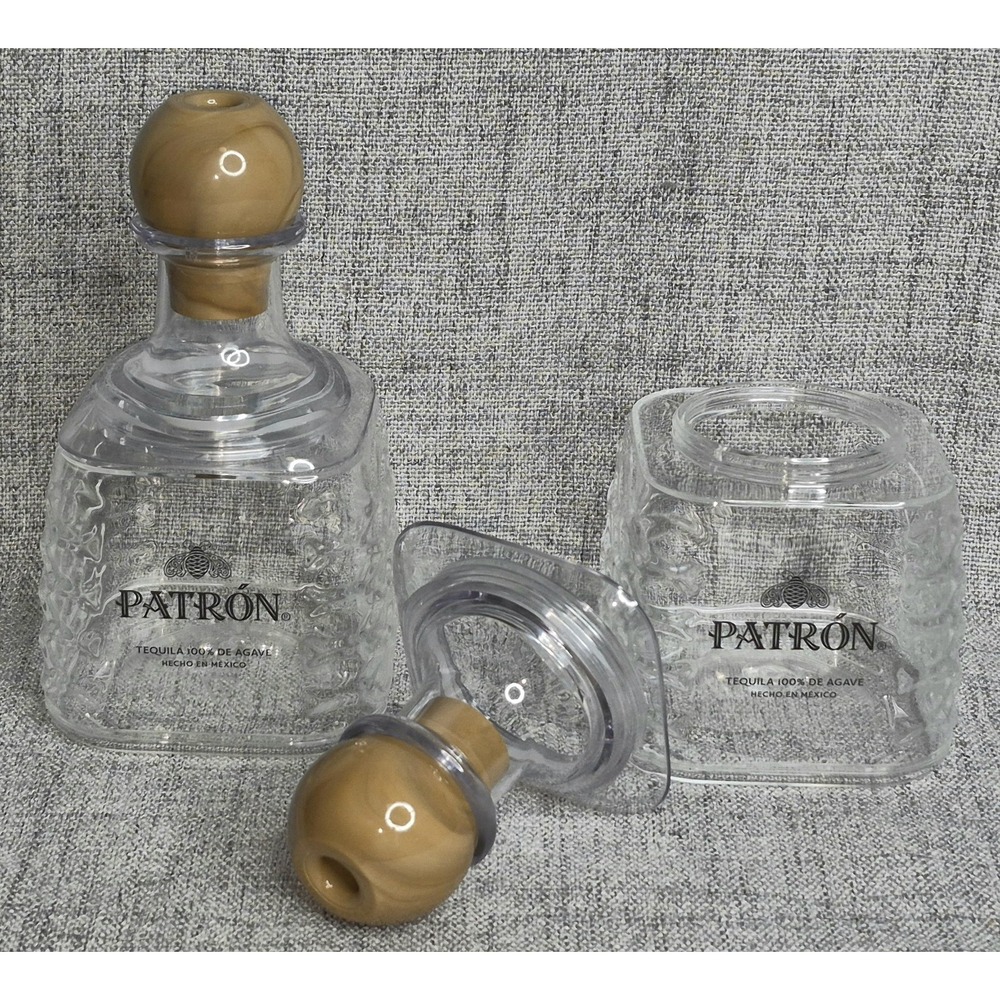 Patron Tequila Mini Drink Bottles Plastic Screw Top Straw Opening NEW Lot of 2